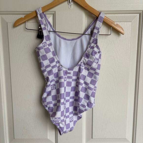 Roxy Girl Purple and White Checked One Piece Swimsuit - Picture 3 of 4